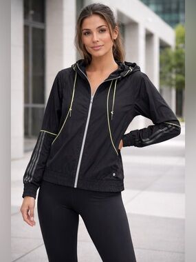 ADIDAS NEO HOODED ZIP UP WINDBREAKER JACKET
